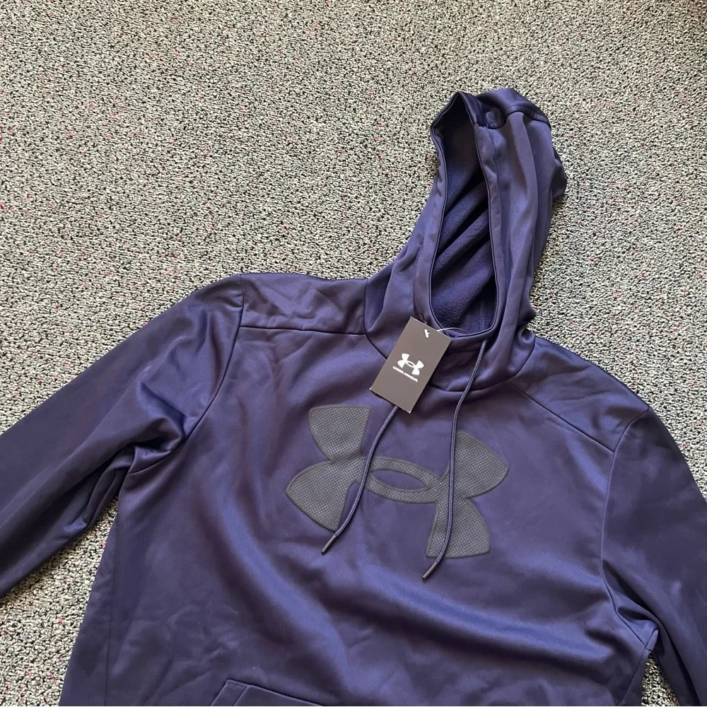 NWT UNDER ARMOUR Baby Blue Fleece Big Logo Lightweight Stretch Hoodie Sweatshirt